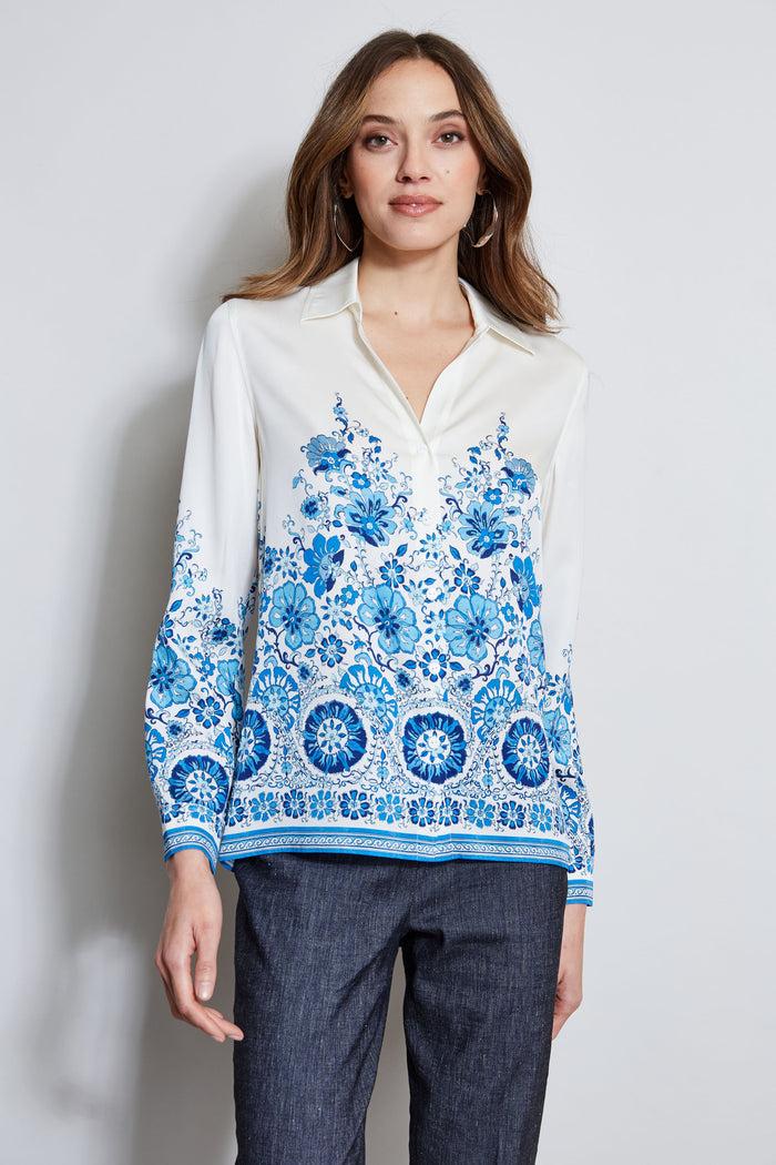 Elie Tahari Silk Cascade Garden Shirt CASCADE GARDEN PRINT