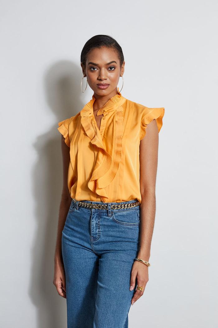 Elie Tahari Silk Cascade Ruffle Shirt AFTERNOON ORANGE