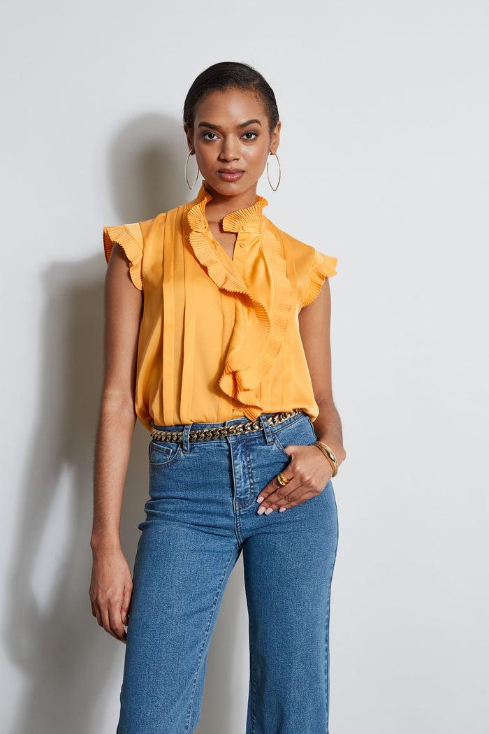 Elie Tahari Silk Cascade Ruffle Shirt AFTERNOON ORANGE