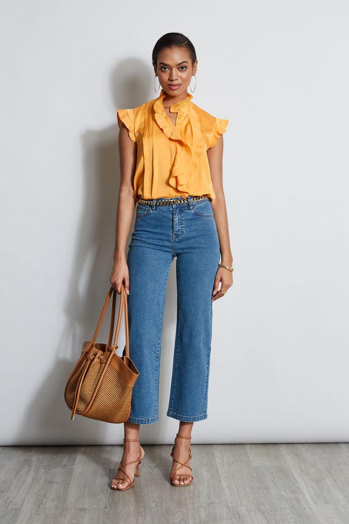 Elie Tahari Silk Cascade Ruffle Shirt AFTERNOON ORANGE