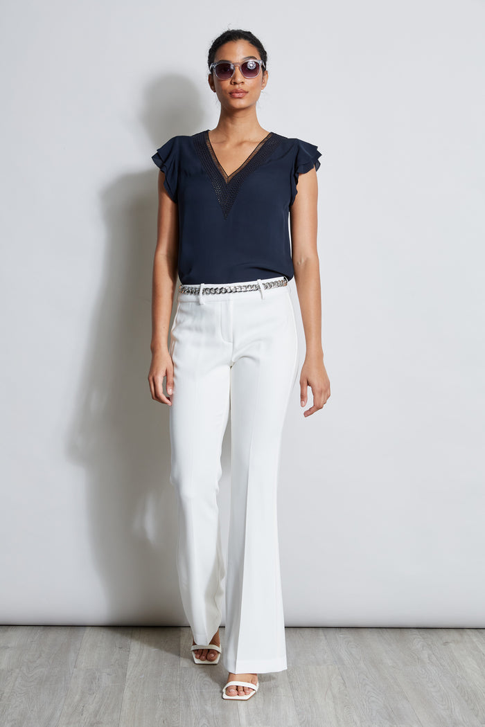 Elie Tahari Silk Flutter Sleeve Embroidered Shirt STARGAZER