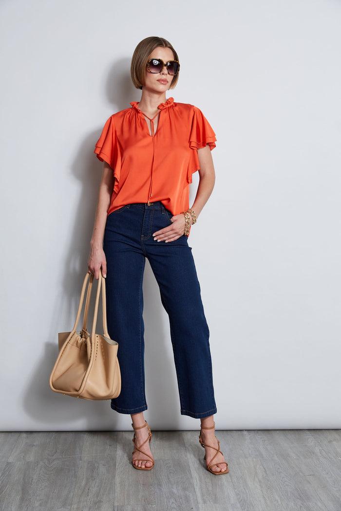 Elie Tahari Silk Flutter Sleeve Tie Shirt JUPITER GLOW