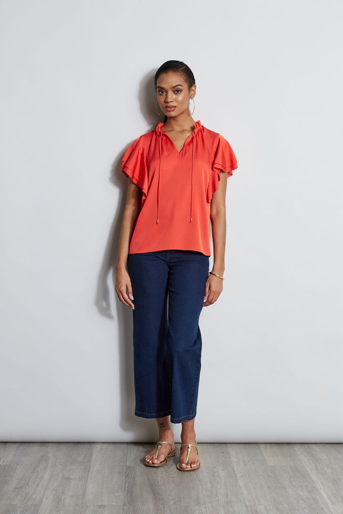 Elie Tahari Silk Flutter Sleeve Tie Shirt JUPITER GLOW
