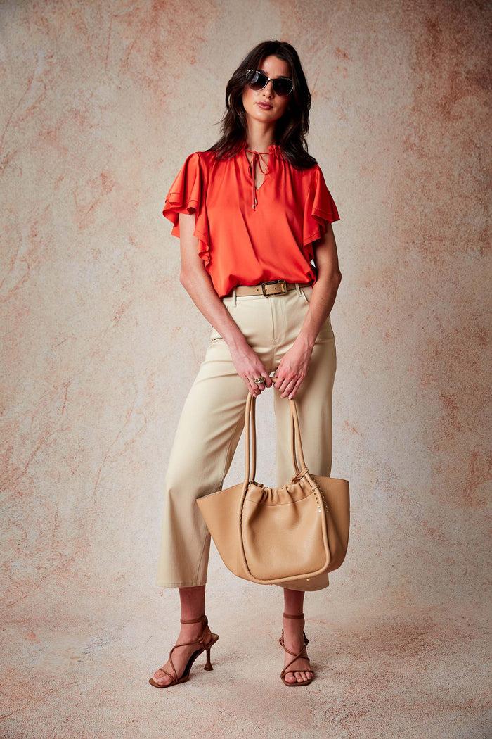 Elie Tahari Silk Flutter Sleeve Tie Shirt JUPITER GLOW