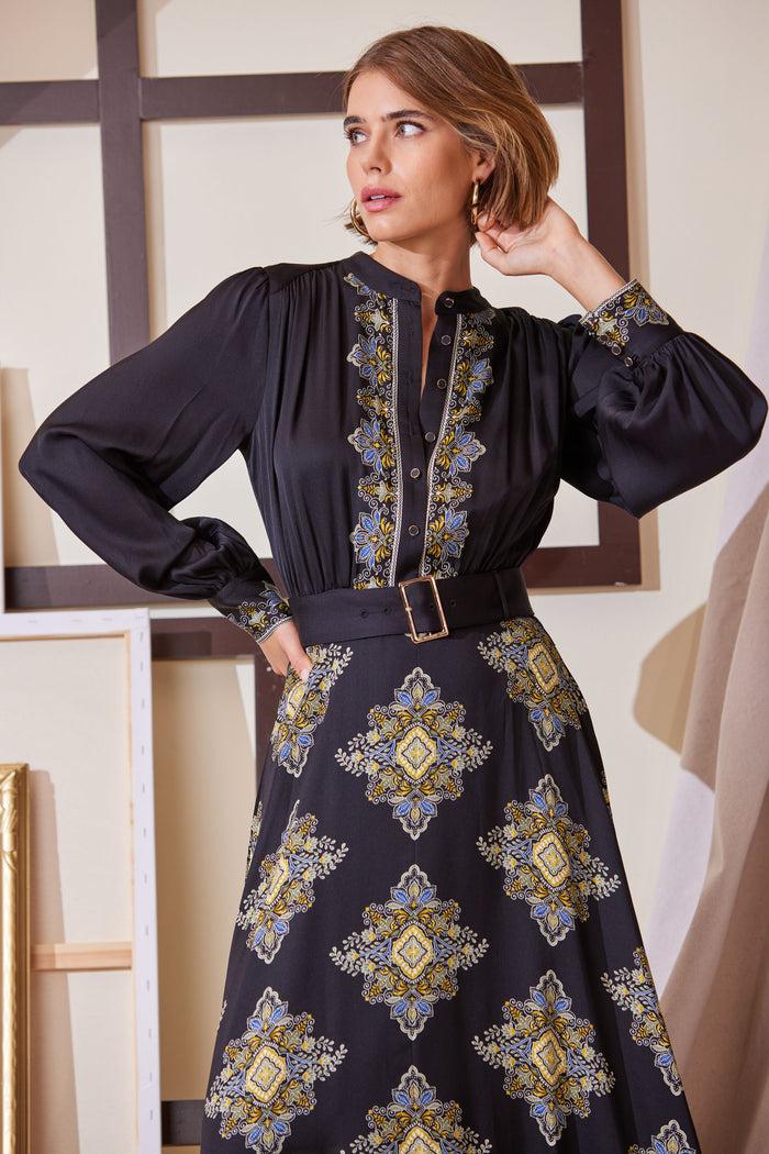 Elie Tahari Silk Geometric Midi Dress MARSEILLE PRINT