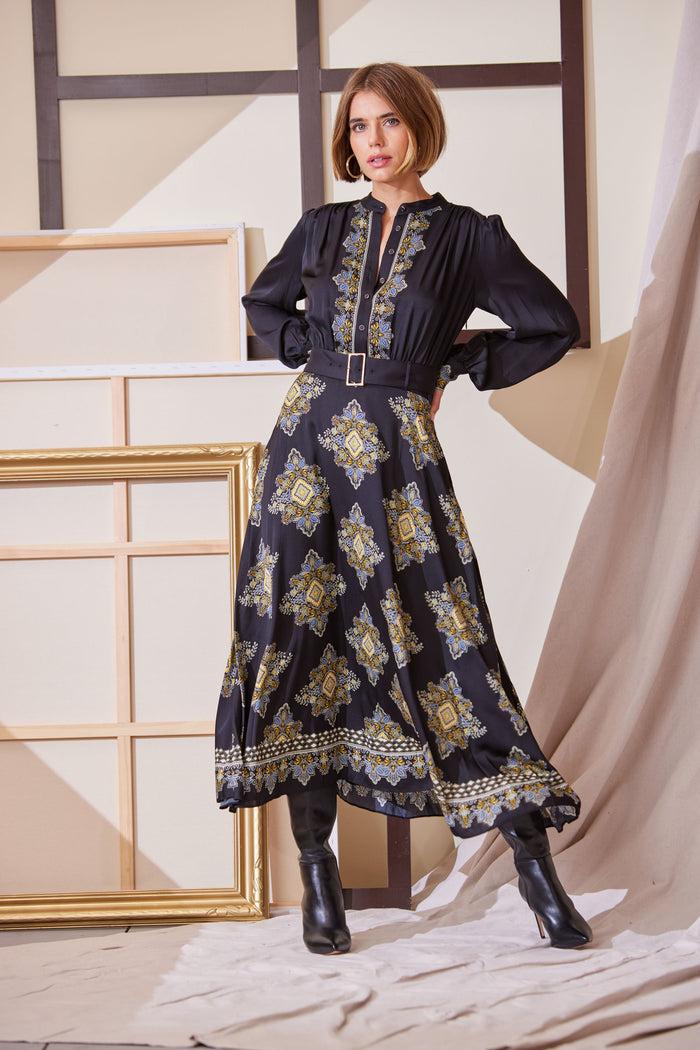 Elie Tahari Silk Geometric Midi Dress MARSEILLE PRINT