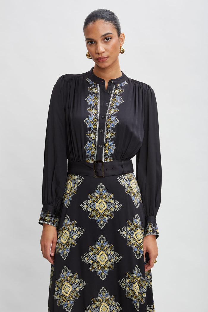Elie Tahari Silk Geometric Midi Dress MARSEILLE PRINT