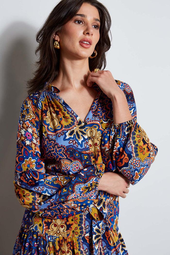 Elie Tahari Silk Night Garden Midi Dress NIGHT GARDEN PRINT