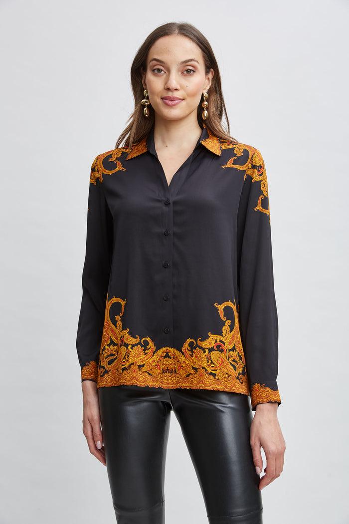 Elie Tahari Silk Paisley Button Down Shirt GILDED DREAM PRINT