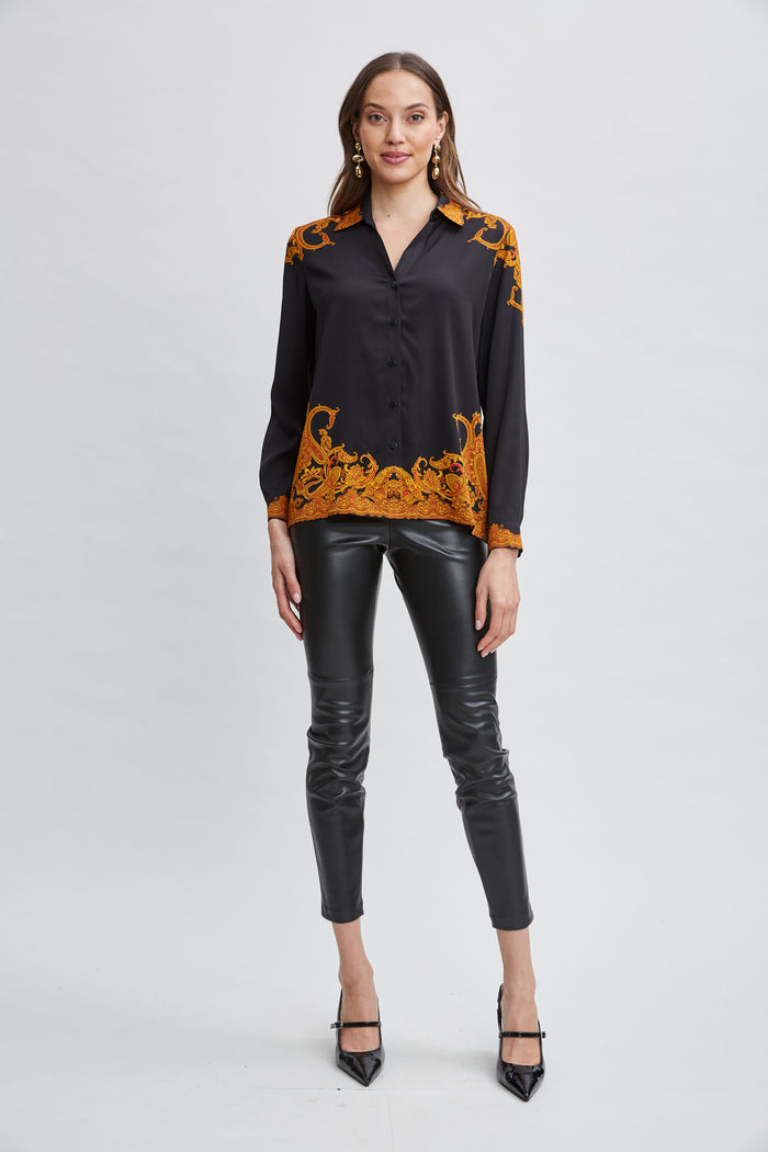 Elie Tahari Silk Paisley Button Down Shirt GILDED DREAM PRINT