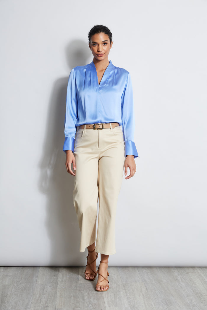 Elie Tahari Silk Satin Contour Neck Shirt HORIZON BLUE