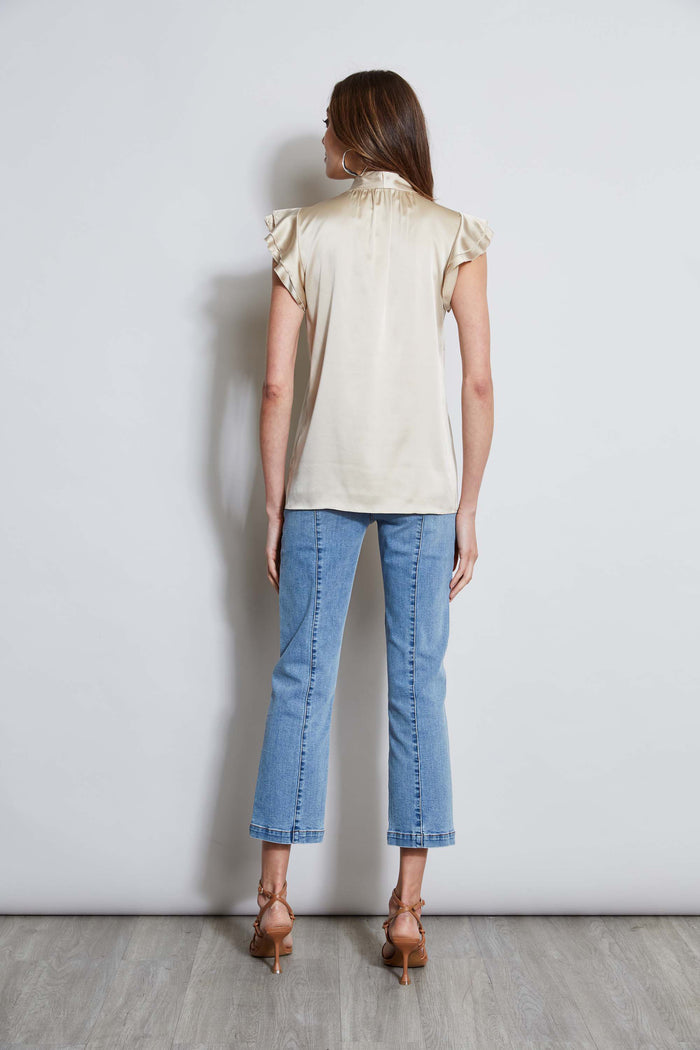 Elie Tahari Silk Satin Flutter Sleeve Shirt DRIFTWOOD