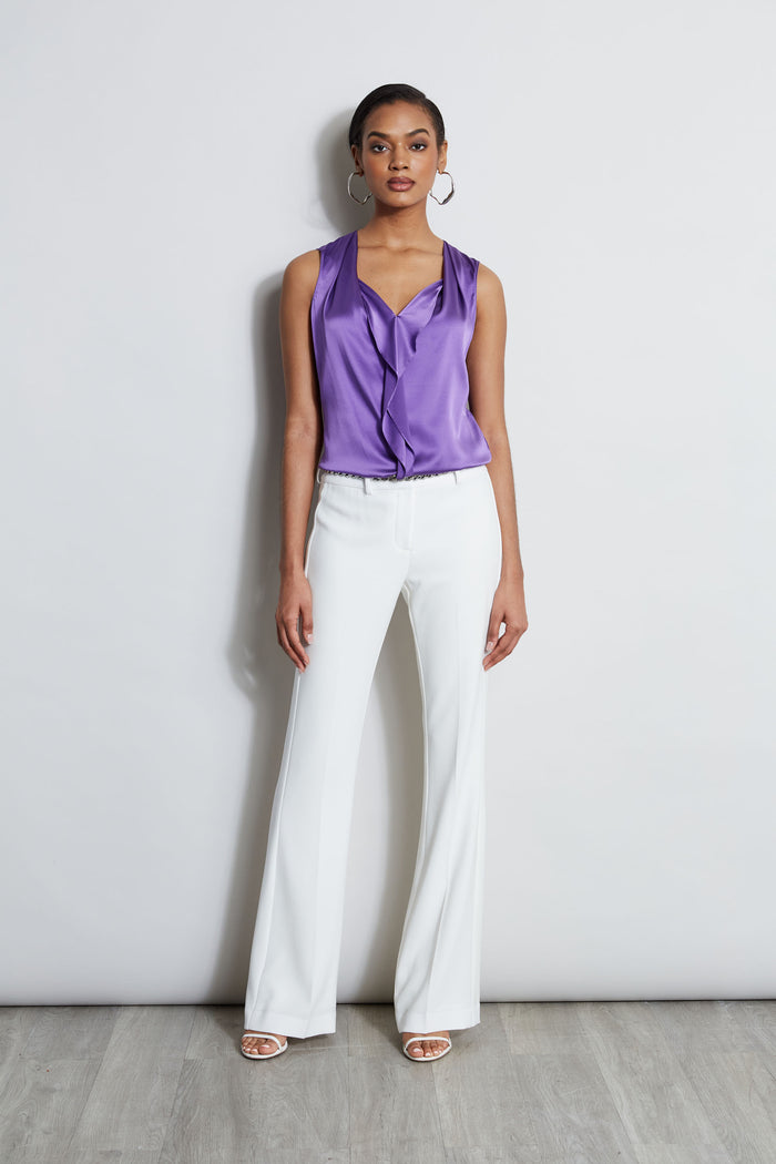 Elie Tahari Silk Satin Sleeveless Cascade Shirt VIOLET