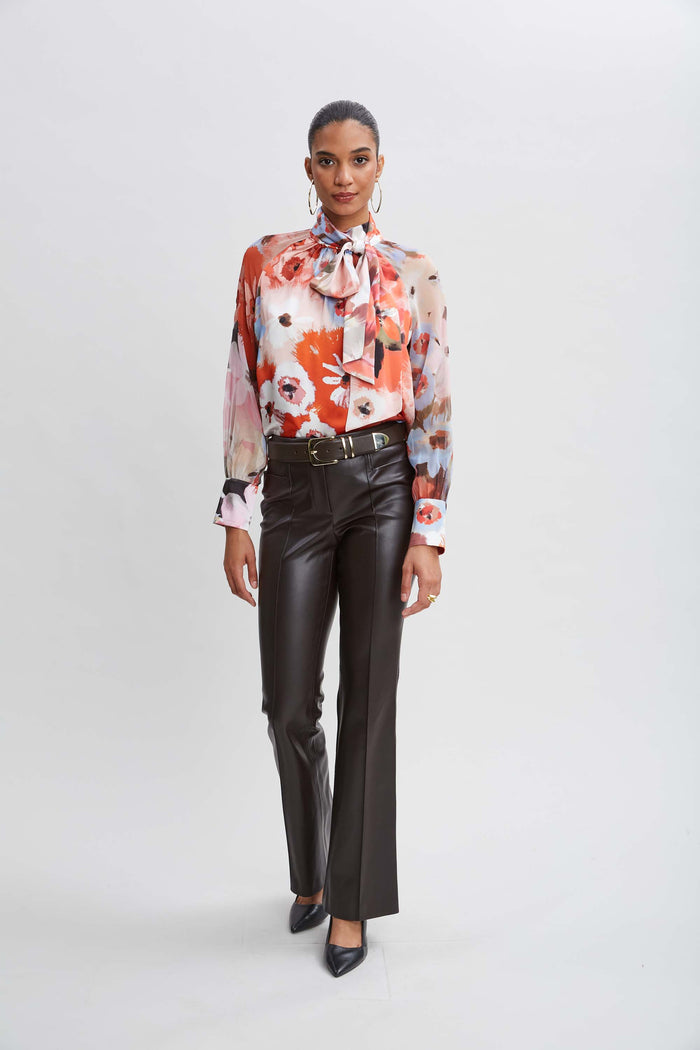 Elie Tahari Silk Satin Wintergarden Chiffon Sleeve Shirt MULTI