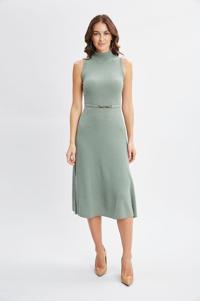 Elie Tahari Sleeveless Cashmere Belted Dress SILVER SPRUCE