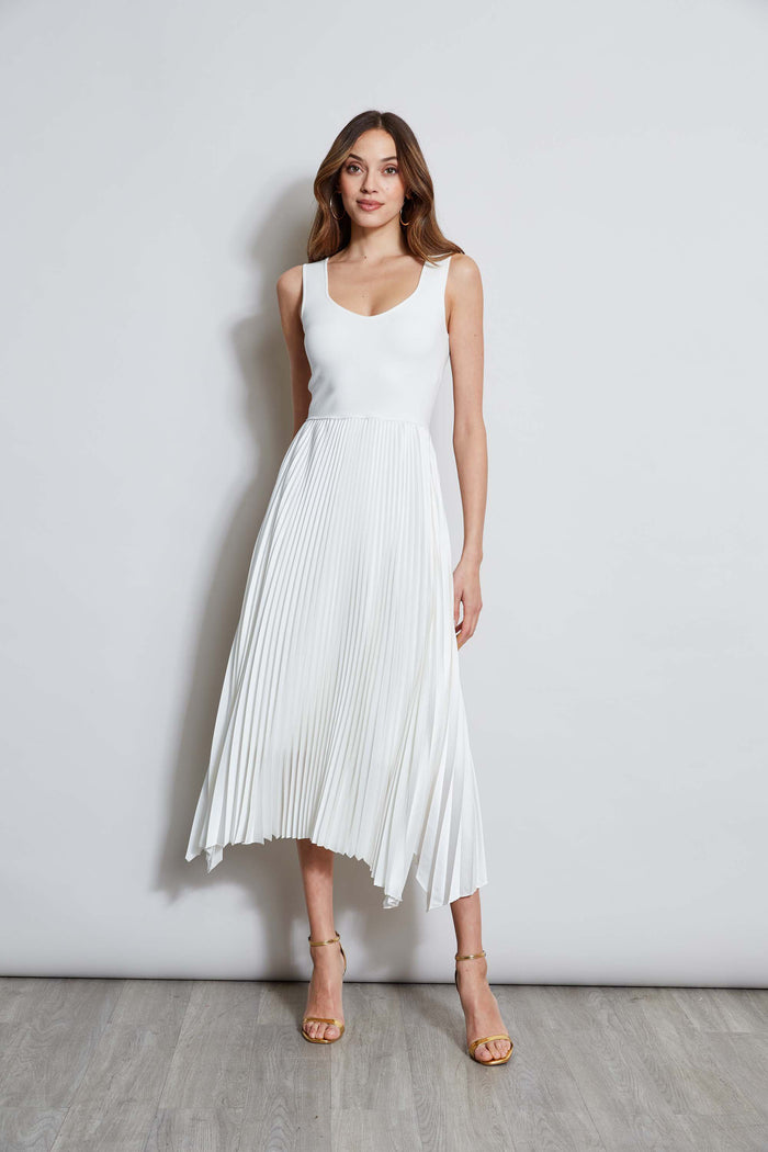 Elie Tahari Sleeveless Contour Pleated Midi Dress Sky White