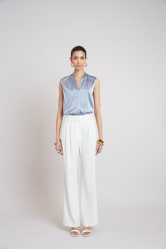 Elie Tahari Sleeveless Silk Button Down Shirt BLUE HAZE