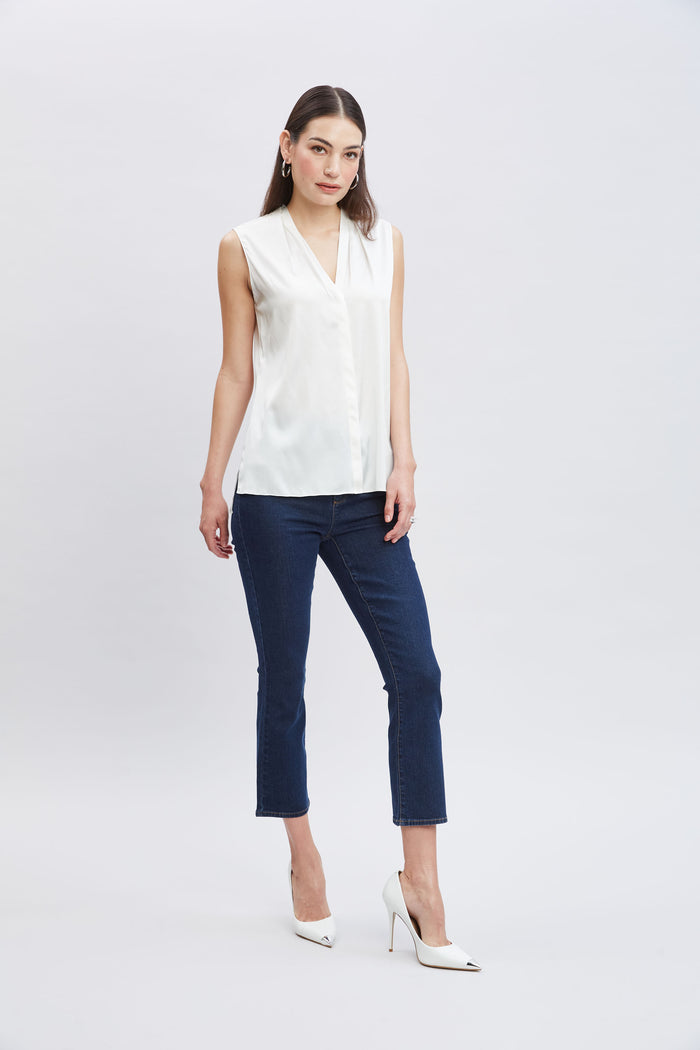 Elie Tahari Sleeveless Silk Button Down Shirt FRESH PEARL