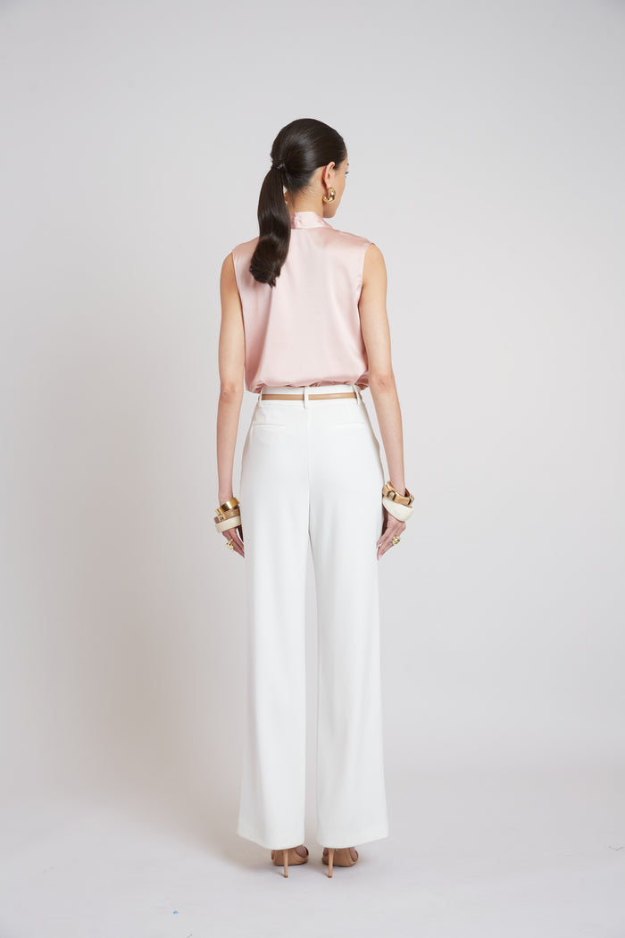 Elie Tahari Sleeveless Silk Button Down Shirt PINK LEMONADE