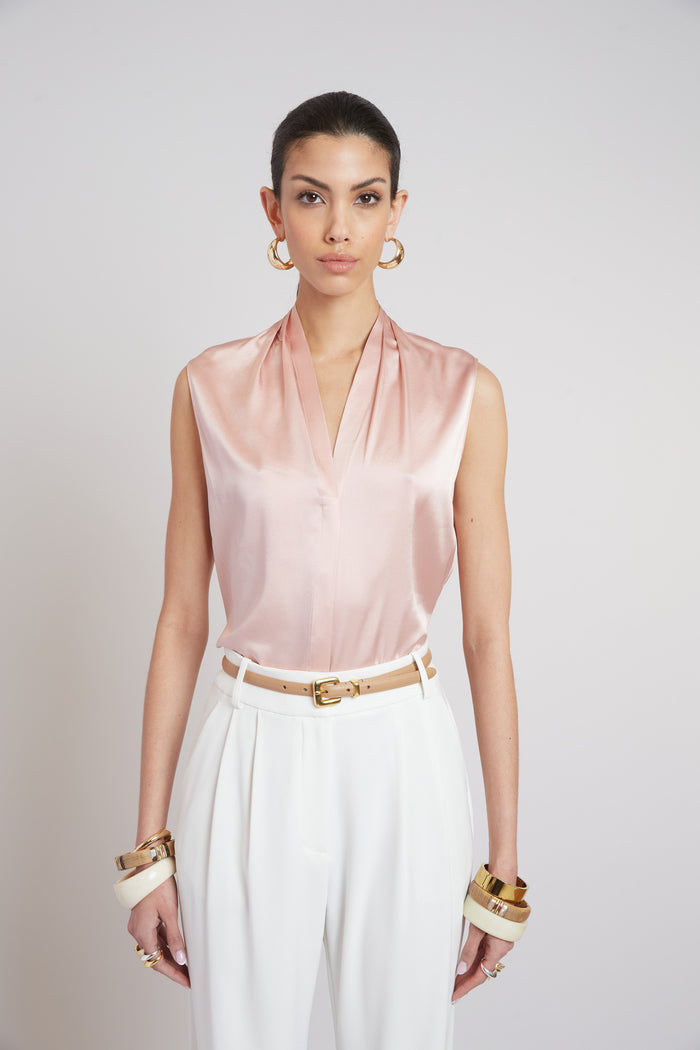 Elie Tahari Sleeveless Silk Button Down Shirt PINK LEMONADE