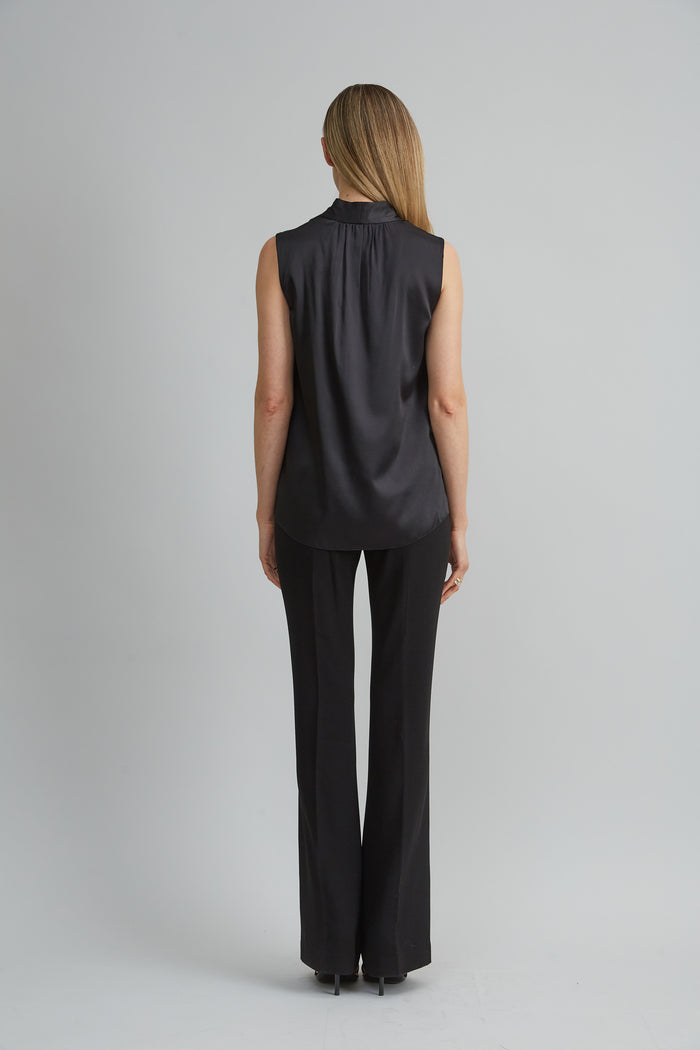 Elie Tahari Sleeveless Silk Satin Contour Shirt BLACK