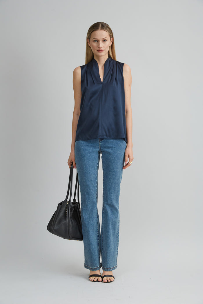 Elie Tahari Sleeveless Silk Satin Contour Shirt STARGAZER