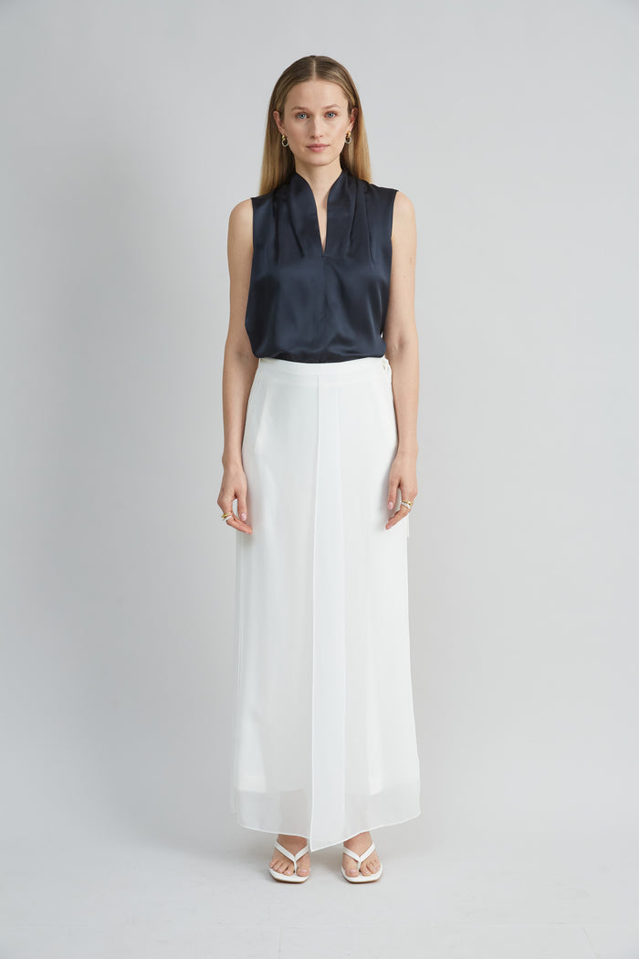 Elie Tahari Sleeveless Silk Satin Contour Shirt STARGAZER