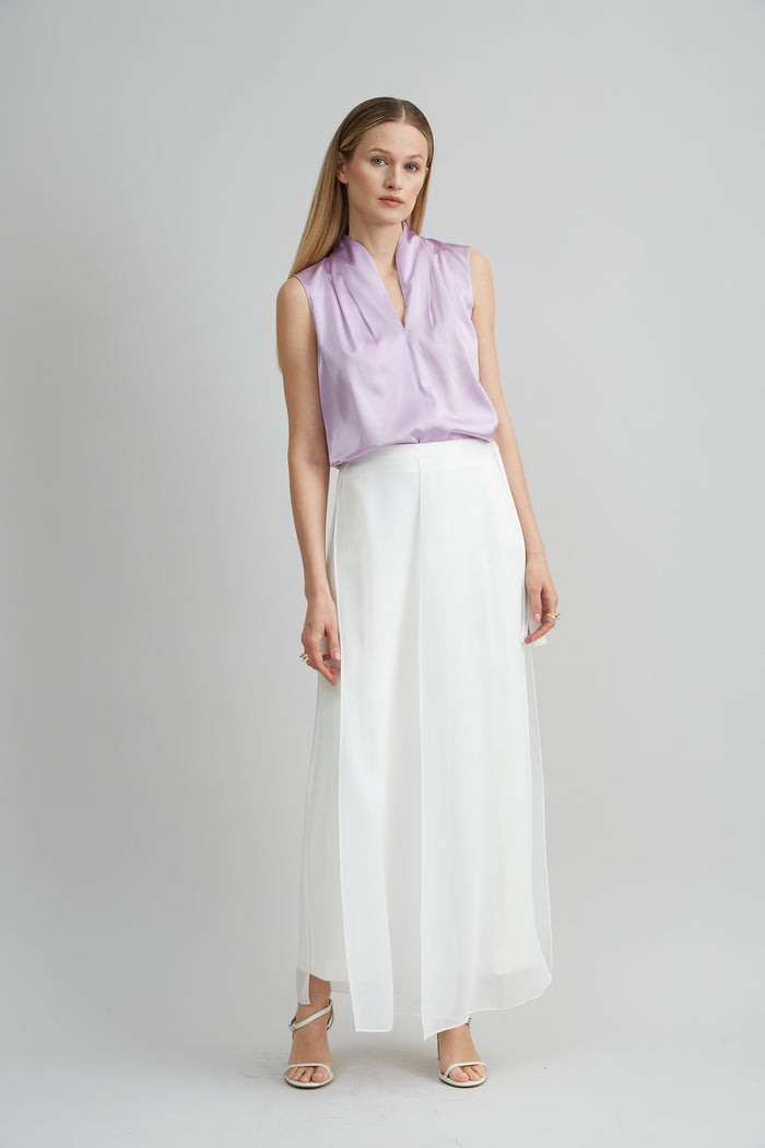Elie Tahari Sleeveless Silk Satin Contour Shirt THISTLE