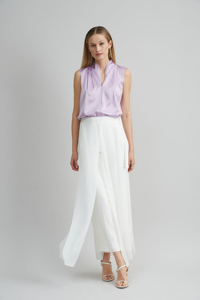 Elie Tahari Sleeveless Silk Satin Contour Shirt THISTLE