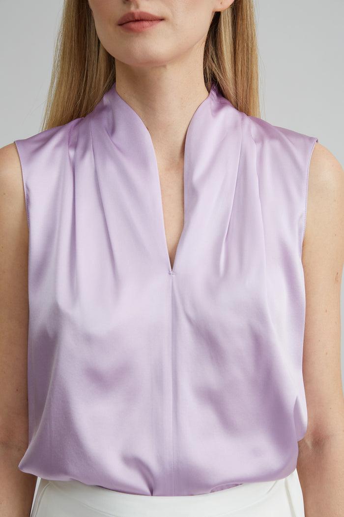 Elie Tahari Sleeveless Silk Satin Contour Shirt THISTLE