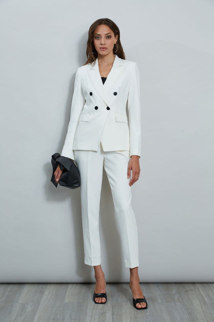 Elie Tahari Stitch Double Breasted Blazer Sky White