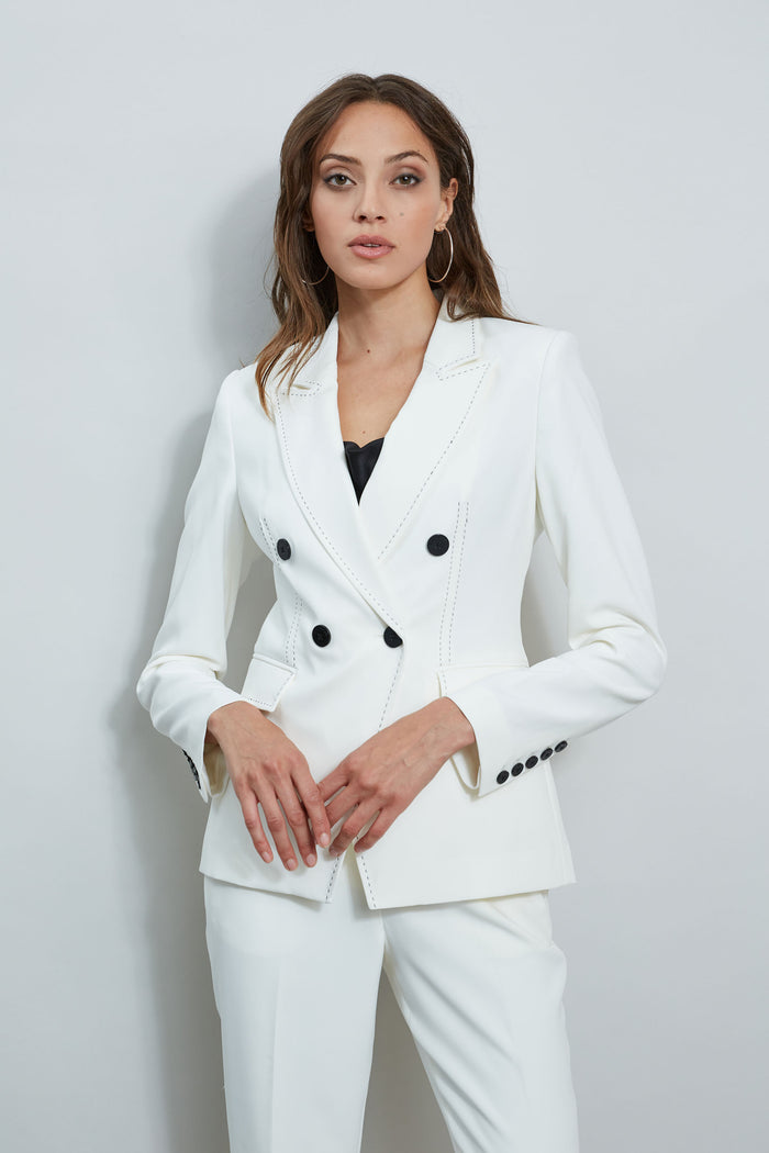 Elie Tahari Stitch Double Breasted Blazer Sky White