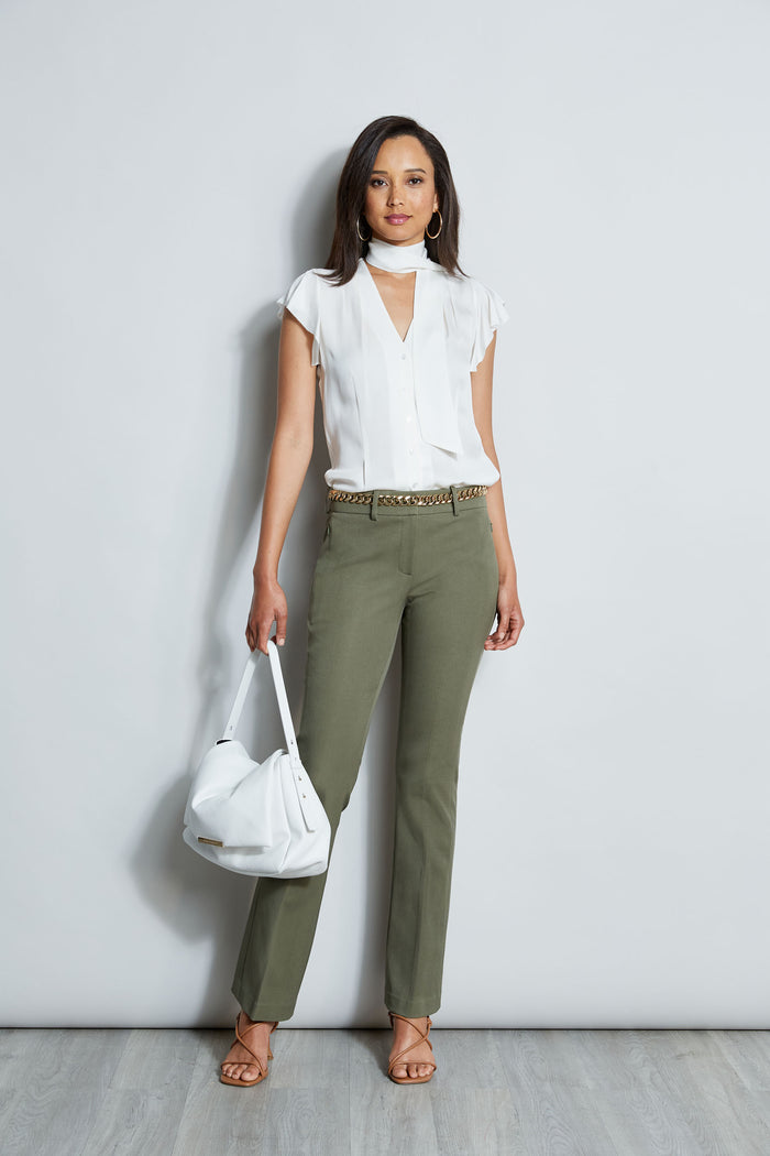 Elie Tahari Stretch Twill Fit & Flare Pant WILLOW GREEN