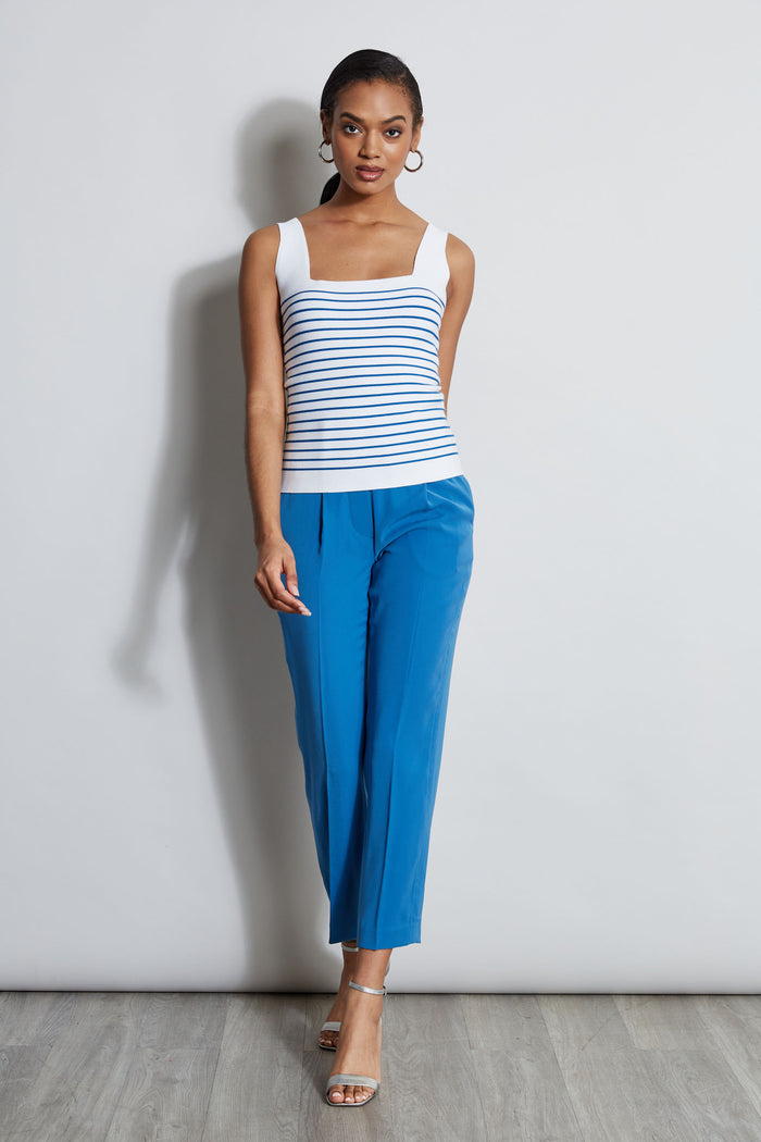 Elie Tahari Stripe Square Neck Sweater SKY WHITE/BLUE ARCH