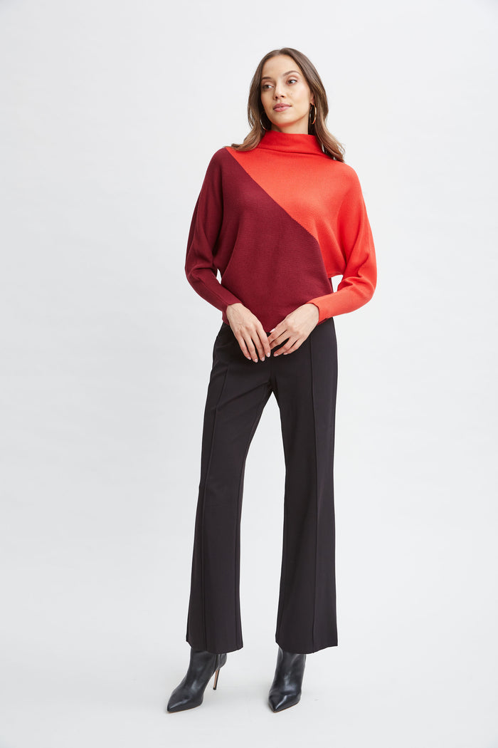 Elie Tahari T-Tahari Asymmetric Colorblock Sweater BORDEAUX RED/TOMATO