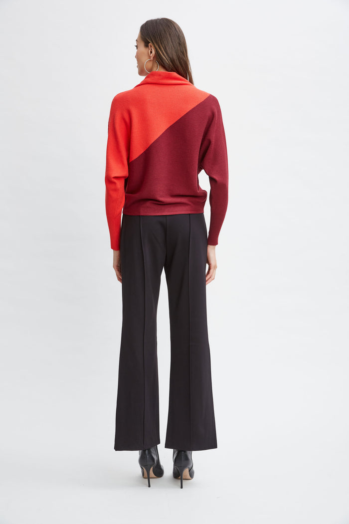 Elie Tahari T-Tahari Asymmetric Colorblock Sweater BORDEAUX RED/TOMATO
