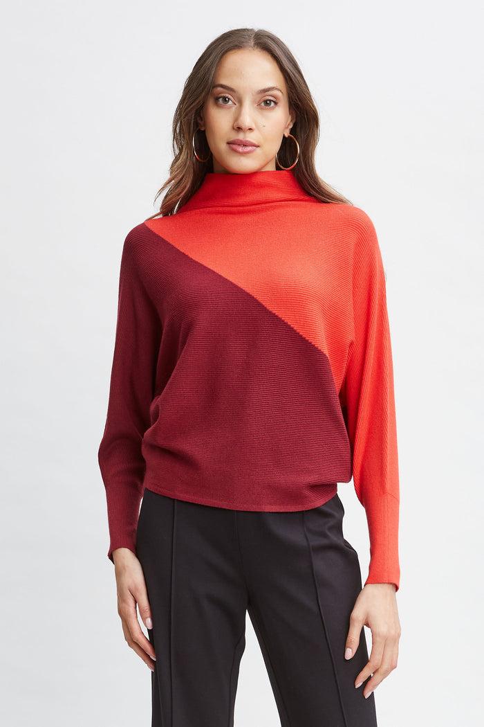 Elie Tahari T-Tahari Asymmetric Colorblock Sweater BORDEAUX RED/TOMATO