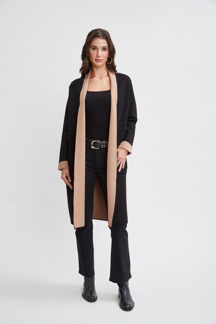 Elie Tahari T-Tahari Color Block Cardigan BLACK/HAZELWOOD
