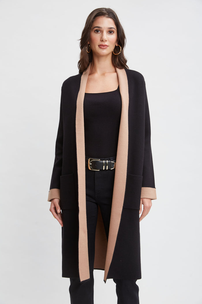 Elie Tahari T-Tahari Color Block Cardigan BLACK/HAZELWOOD