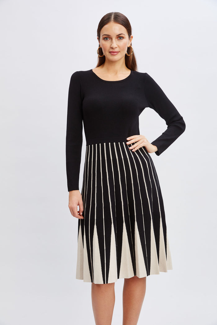 Elie Tahari T-Tahari Color Block Sweater Dress BLACK/SOFT TAN HEATHER