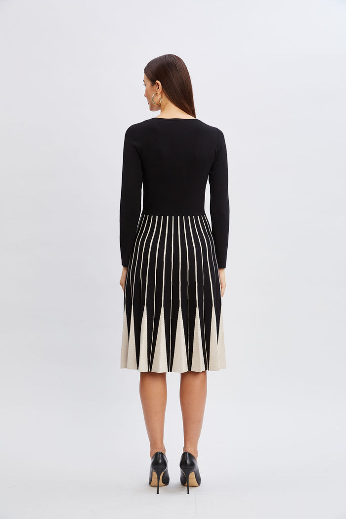 Elie Tahari T-Tahari Color Block Sweater Dress BLACK/SOFT TAN HEATHER