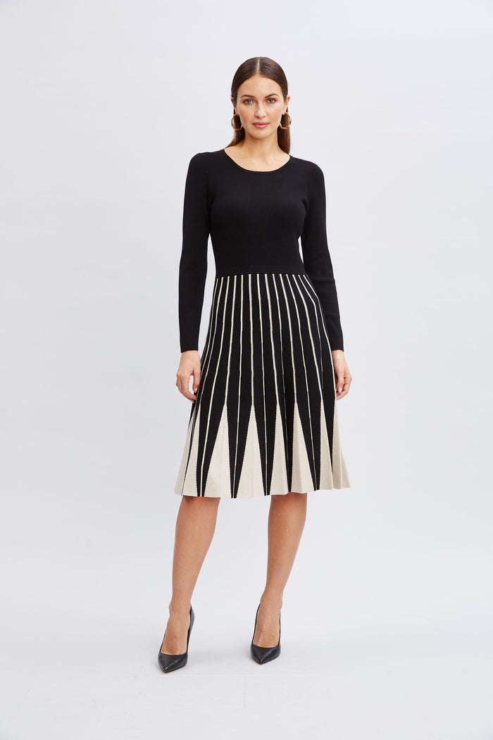 Elie Tahari T-Tahari Color Block Sweater Dress BLACK/SOFT TAN HEATHER