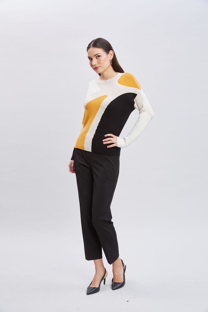 Elie Tahari T-Tahari Color Block Sweater YELLOW GOLD COMBO