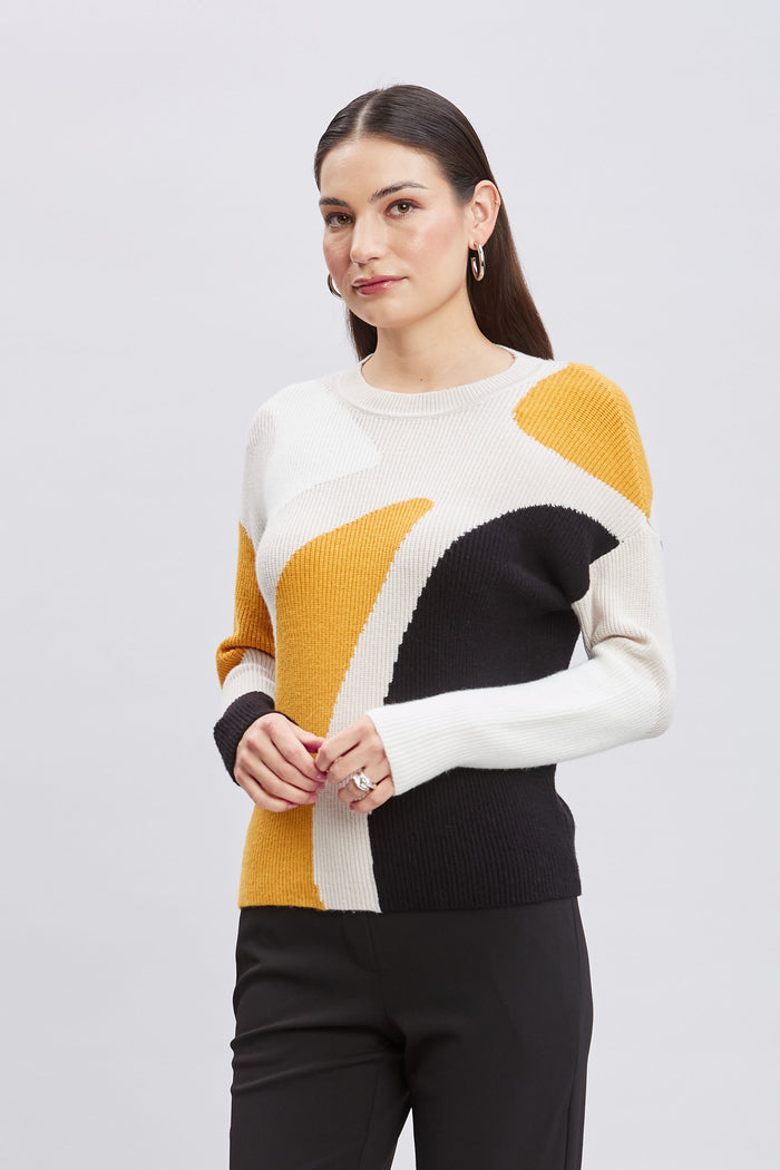 Elie Tahari T-Tahari Color Block Sweater YELLOW GOLD COMBO