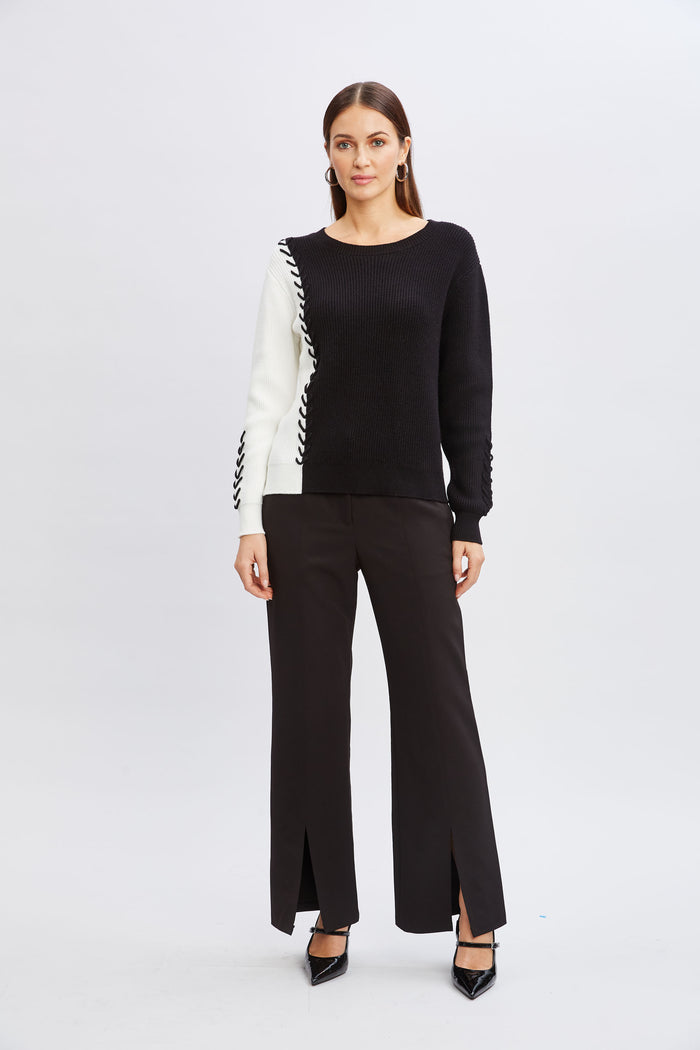 Elie Tahari T-Tahari Colorblock Stitch Sweater BLACK/WHITE STAR