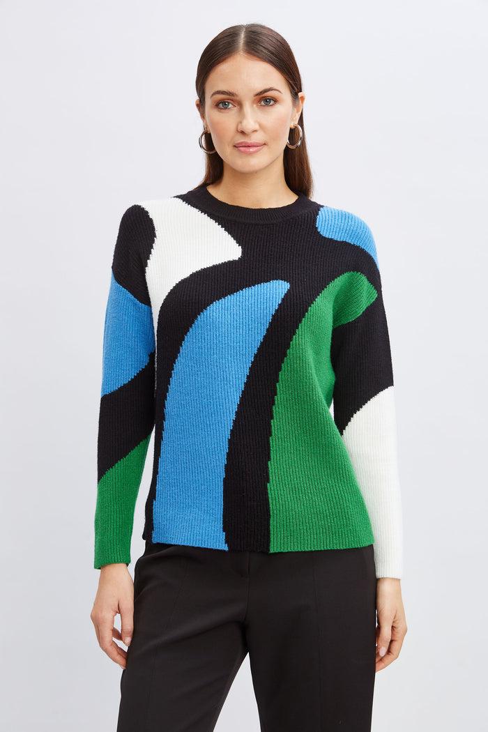 Elie Tahari T-Tahari Colorblock Sweater BAY BLUE/GARDEN GROVE COMBO
