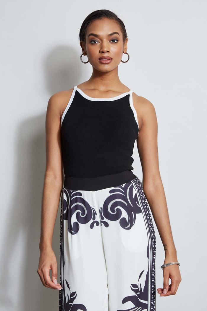 Elie Tahari T-Tahari Contrast Knit Tank BLACK/WHITE STAR
