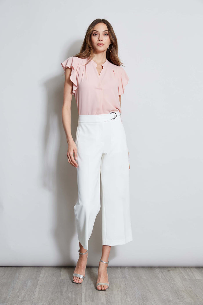 Elie Tahari T-Tahari Cropped Wide Leg Pant WHITE STAR