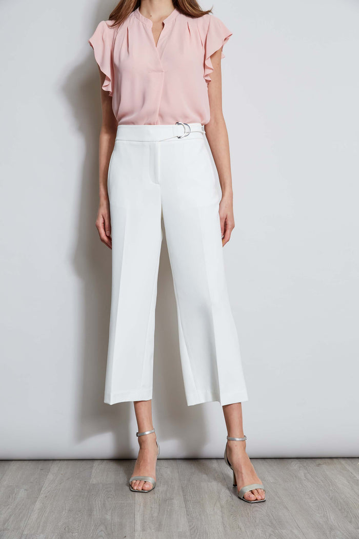 Elie Tahari T-Tahari Cropped Wide Leg Pant WHITE STAR