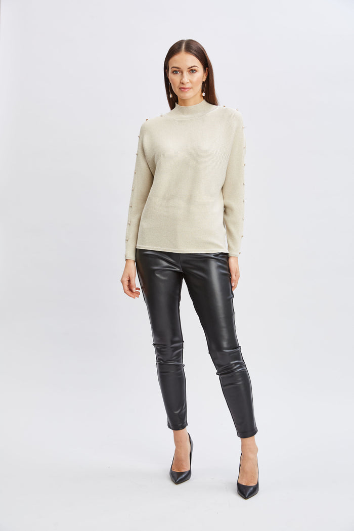Elie Tahari T-Tahari Crystal Sleeve Lurex Sweater GOLD-SILVER LUREX